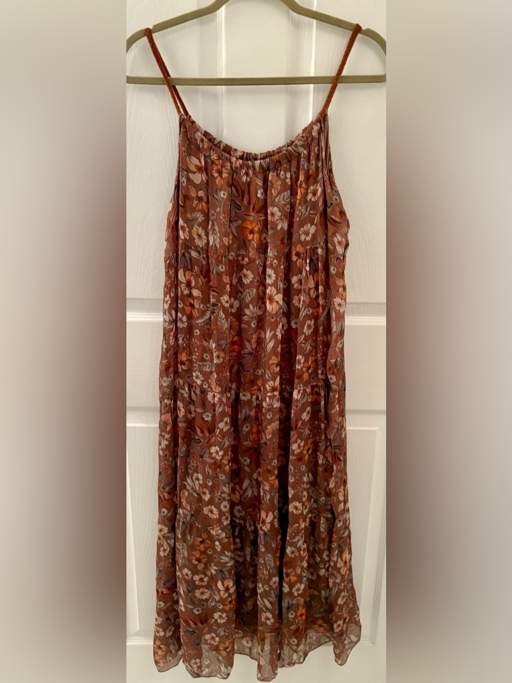 Elena Baldi Made in Italy Silk Floral and Feather Flowy Maxi Dress